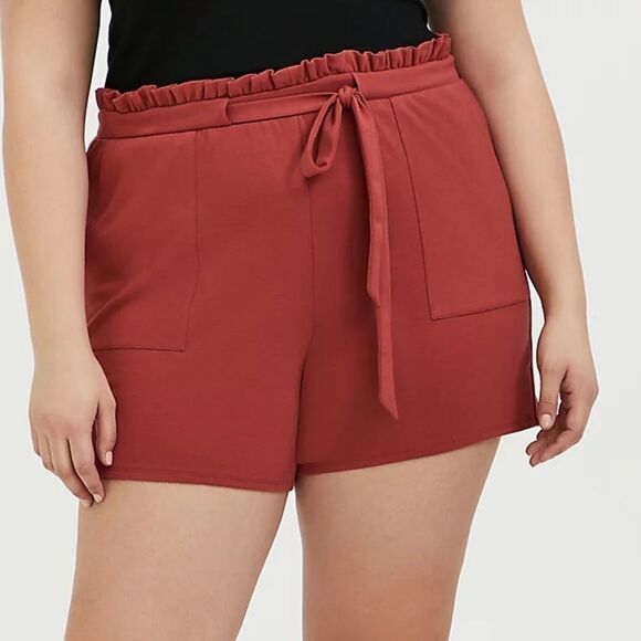 TORRID DRAWSTRING WAIST LINEN BRICK RED SHORTS - Picture 9 of 9